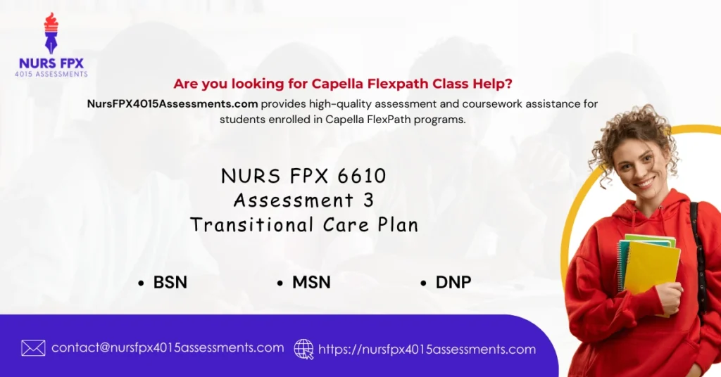 NURS FPX 6610 Assessment 3 Transitional Care Plan